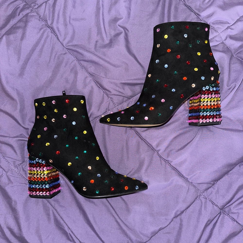 Betsey Johnson rainbow faux gem booties